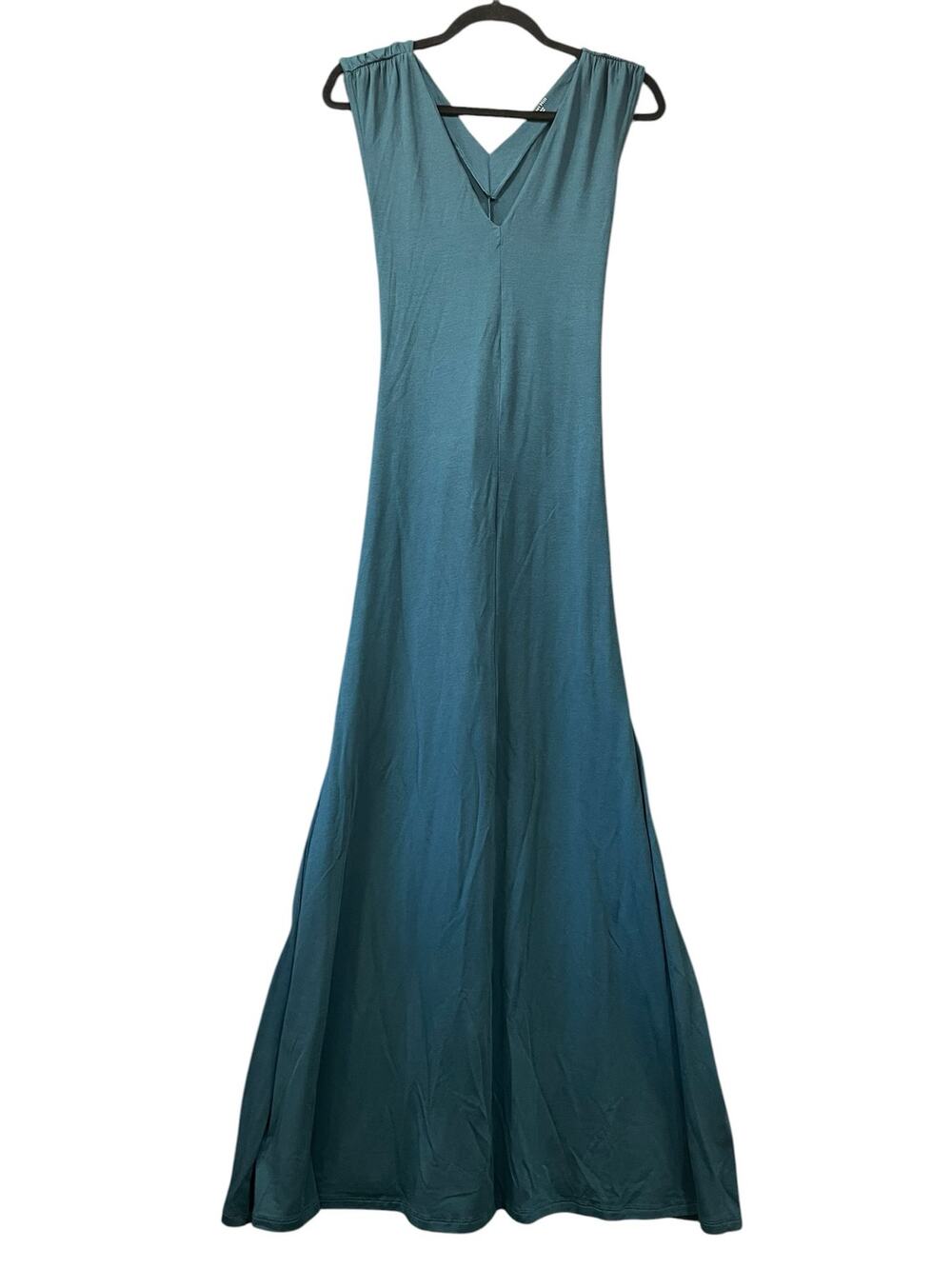 Garnet Hill Womens Large Teal Blue Green V-Neck Tie Back Maxi Dress NWOT Tencel
